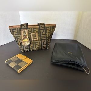 Fendi Zucca Mini Tote with Padlock Charm + Fendi Card case